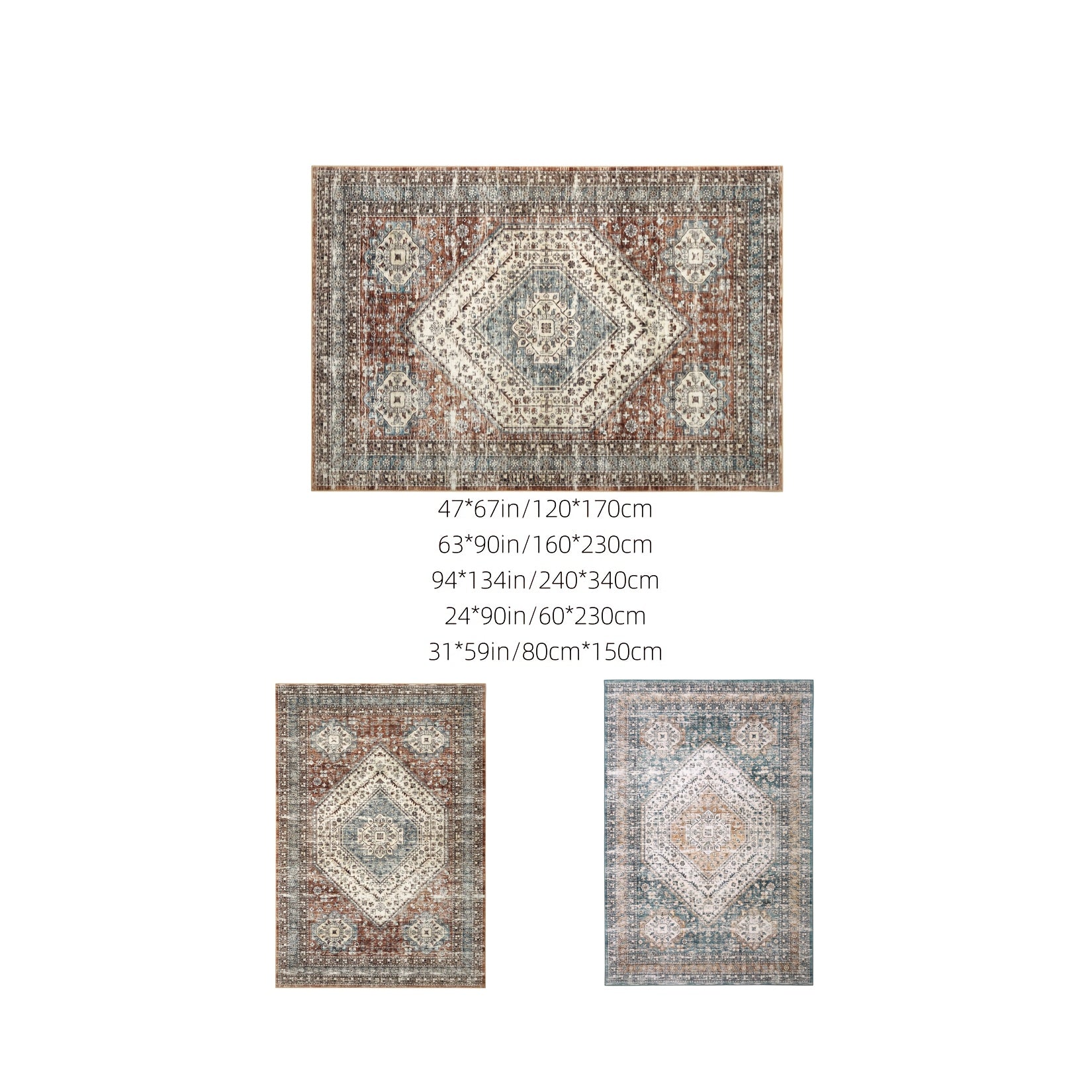 Maskintvättbart matta för vardagsrum, distressed accentmatta medaljongdesign orientalisk matta med halkfri baksida, låg lugg mjuk hopfällbar luddfri tunn matta för sovrum matsal kök kontor, grön, heminredning