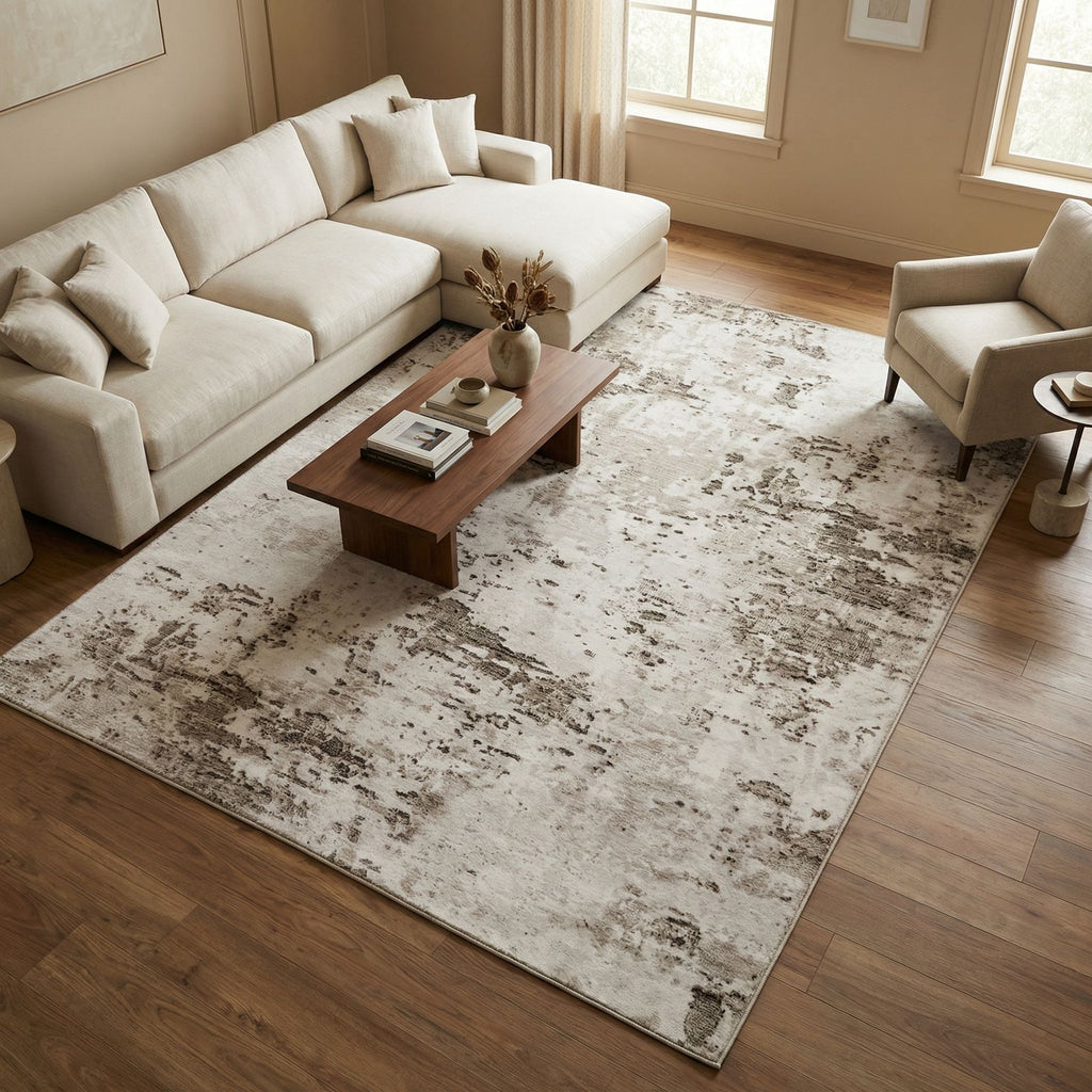 Distressed Matta, Halkfri Tvättbar Tunn Matta med Blekt Abstrakt Mönster, Låg Lugg Matta för Vardagsrum, Sovrum, Entré, Vikbar Lättskött Dekor, Subtil Vintageinspirerad Modern Golvbeläggning